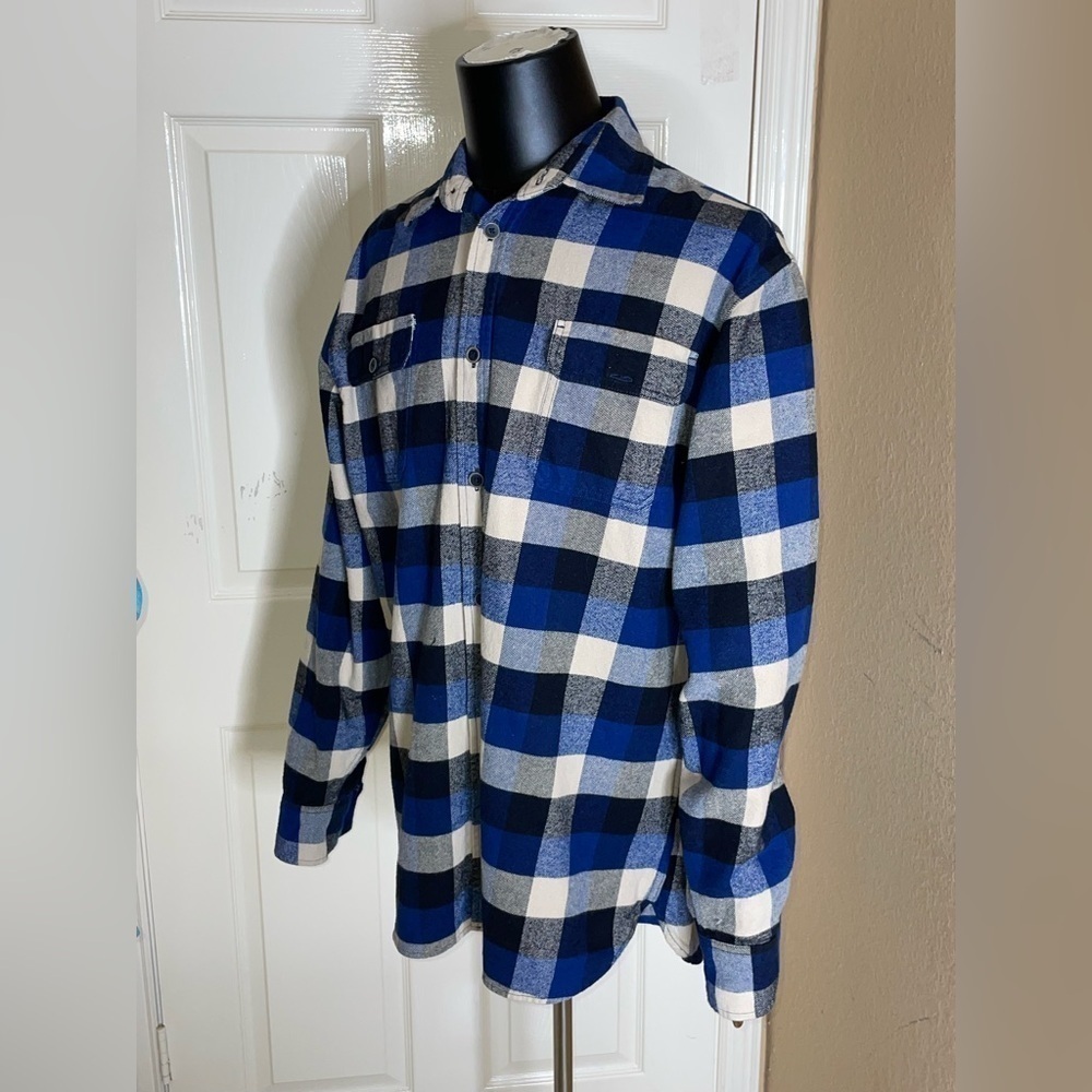 Vintage Plaid Flannel Shirt Jacket JACHS 00s Size XLT Blue Buffalo Shadow Plaid 